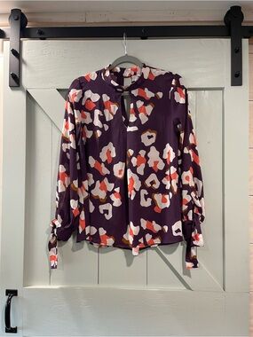 CROSBY by Mollie Burch Purple Multi Keyhole Tie-Sleeve Blouse